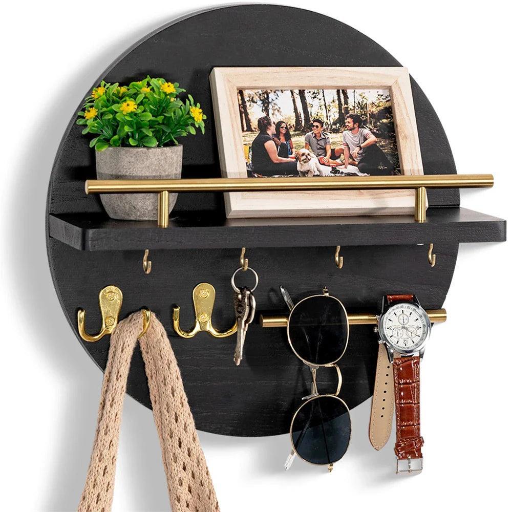 EcoHome - Väggmonterad Nyckelhållare i Trä med Stabila Krokar och Hylla 2