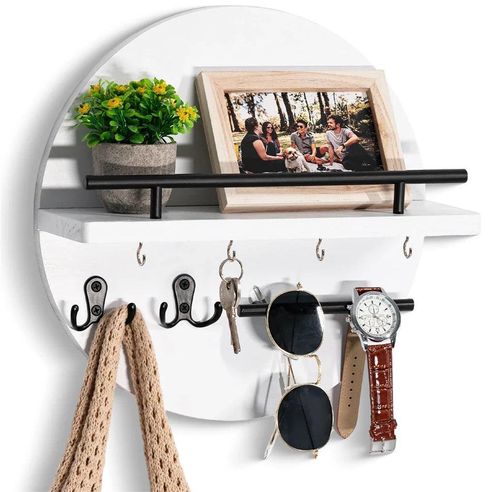 EcoHome - Väggmonterad Nyckelhållare i Trä med Stabila Krokar och Hylla 3